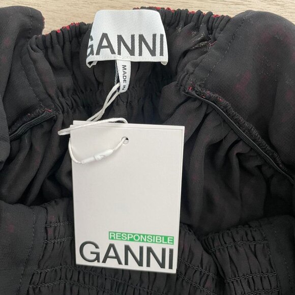 Ganni Sheer Fluid Check Midi Strap Smock Dress | Wine Red | Women’s Size Small - Picture 4 of 7